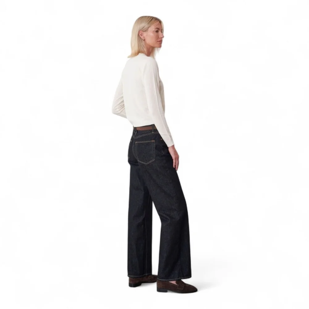 SLVRLAKE Wide Leg Raw Hem High Rise Grace Jeans Washed Black Shadow Ridge Sz 28